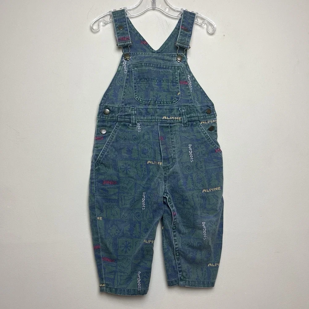 VTG Gymboree Rainbow Tag Overalls Outdoors Alpine Canoe Print 90s Size XS